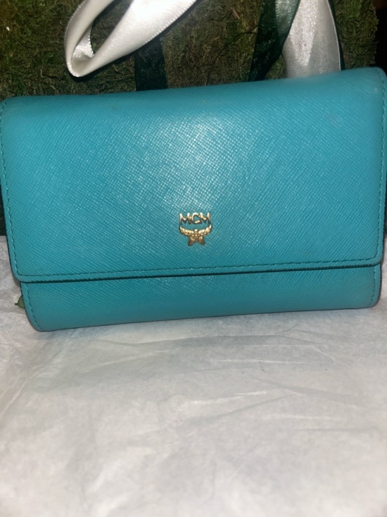 MCM Handbags - MCM Turquoise Saffiano Leather Wallet with Gold Logo